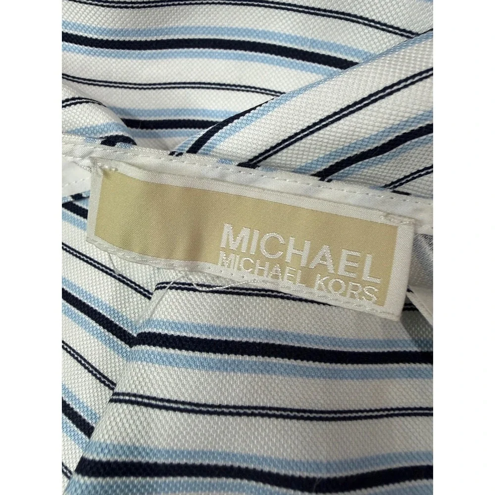 Michael Kors Blue White Striped V-Neck Midi Slip Dress Romantic Casual